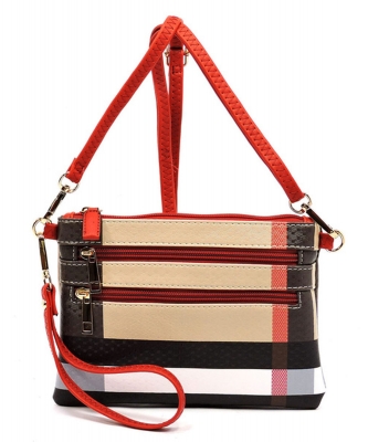 Plaid Check Zip Crossbody Clutch Bag Wristlet BT2581 RED